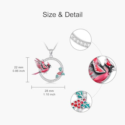 Hummingbird/Phoenix/Owl/Dove/Flamingo/Raven/Blue Jay/Cardinal/Peacock/Eagle/Parrot/Robin Necklace for Women 925 Sterling Silver Bird Pendant Necklace Animal Jewelry Gift for Mother Wife - style: Cardinal Round Necklace