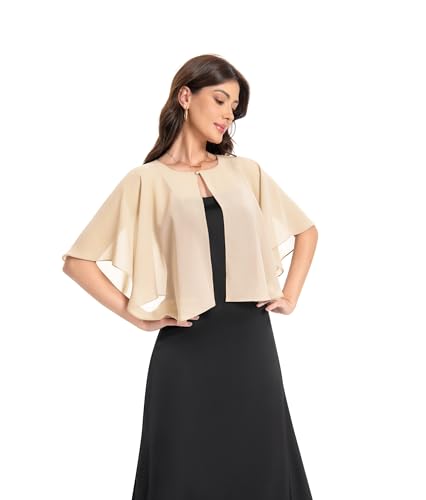 Baoqiya Capelets for women Chiffon Cape Soft Shawls and Wraps Wedding Capes 1920s flapper Cover Up - color: Champagne