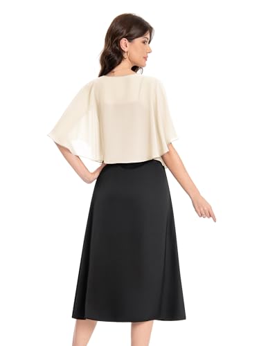 Baoqiya Capelets for women Chiffon Cape Soft Shawls and Wraps Wedding Capes 1920s flapper Cover Up - color: Pale Champagne