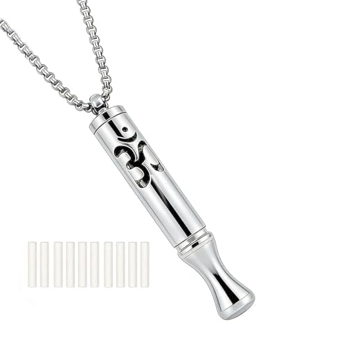 Stainless Steel Breathing Necklace with Meditation Cards, 2-in-1 Aromatherapy Necklace for Calm, Stress Support, Focus, and Urge Management for Women Men - color: Silver, style: Necklace