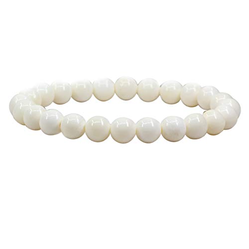 Amandastone Natural Gemstone 8mm Round Beads Stretch Bracelet 7 Inch - color: Buffalo Bone