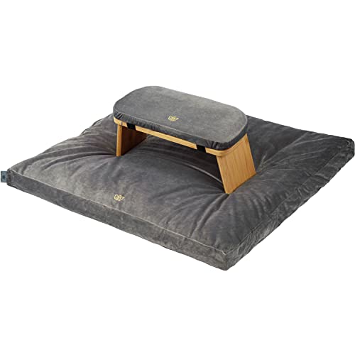Florensi Zabuton Meditation Mat & Meditation Bench Bundle - Premium Velvet Floor Pillow with Bamboo Foldable Meditation Stool, Floor Cushion and Prayer Kneeler, Best Support for Sitting & Kneeling