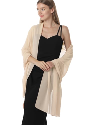 Chiffon Shawls and Wraps for Evening Dresses Women Elegant Soft Scarf Bridal Scarve Wedding Stole - color: Champagne(chiffon), size: Plus Size