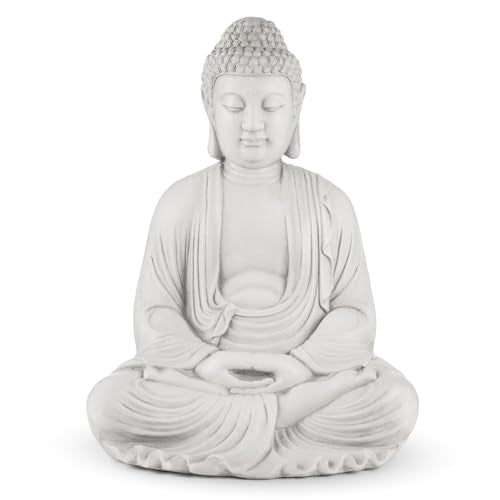 Glitzhome 22.75-inch Zen Meditation Buddha Garden Statue, Black Large Indoor and Outdoor Sculpture, Hand-Finished MGO & Fiberglass Decor for Home Patio Yard