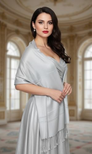 Pashmina Shawls Wraps for Women. Dress Cover Up Formal. Cashmere Feel Wrap for Evening Dress. - color: Silver Grey