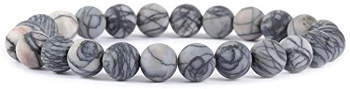 Angelstones Handmade Natural Healing Gemstone 8mm Round Beads Stretch Crystal Bracelet 7 Inch Unisex - color: Matt Frosted Picasso Jasper