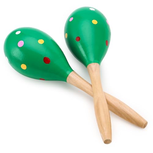 2 Pcs Maracas, 9 Inch Hand Percussion Rattles, Wooden Rumba Shaker Hand Musical Instruments with Clear Rhythm for Music Learning (Green-9 Inch) - color: Green-9 Inch