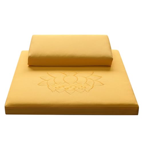 Portable Foldable Meditation Cushion Mat Set with Washable Cotton Linen Cover, Larger Yoga Mat Bolster Floor Pillows Seating for Adults Meditation Accessories yellow1-60cm - color: Yellow1, size: 60cm