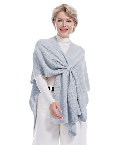 MissShorthair Knit Shawl Wraps for Women Boho Crochet Shawls Cape Open Front Cardigan - color: Light Blue