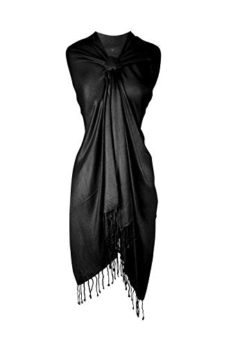 Peach Couture Women’s Pashmina Shawl Wrap – Warm Long Large Scarf for Evening Dress, Bridesmaid, Wedding & Bridal Wear - color: Black