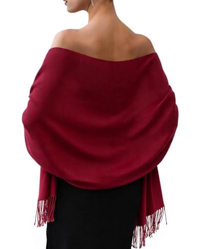 FURTALK Pashmina Shawl Wraps for Women Evening Dresses Blanket Scarves Fashion Scarf Wedding Gifts - color: Dark Red
