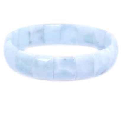 Keleny Gemstones Semi Precious 15mm Square Grain Faceted Beaded Stretch Bangle 7.5 Inch Unisex - color: Green Angelite