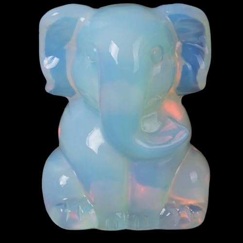 2 Inch Crystal Elephant Decor Statues, White Opalite Cute Sitting Elephant Figurines, Reiki Healing Crystal Carved Animal Statues, Home Office Desk Hand Carved Decor Gifts for Women - color: Milky White