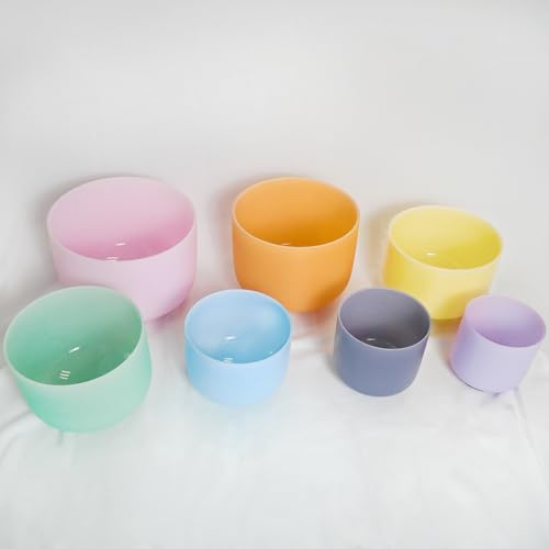 Hye-eun 432hz Crystal Singing Bowl Set of 7pcs Light Color Frosted Quartz Chakra Sound Bowl with 2 Pcs Carry Case Bag for Cleansing Stress Relief- Spiritual Mindfulness - color: 6-12 Inch 432hz Light Color 7pcs