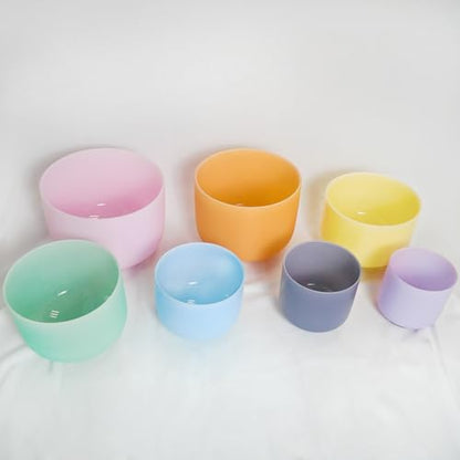 Hye-eun 432hz Crystal Singing Bowl Set of 7pcs Light Color Frosted Quartz Chakra Sound Bowl with 2 Pcs Carry Case Bag for Cleansing Stress Relief- Spiritual Mindfulness - color: 6-12 Inch 432hz Light Color 7pcs