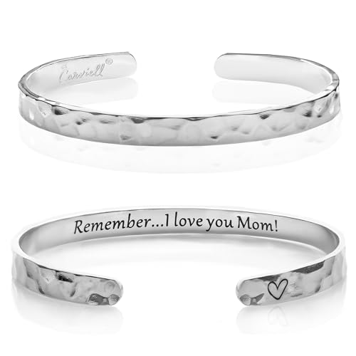 Carviell Bracelet - Gifts for Women – Inspirational, Friendship, Love, Mom, Daughter, Sister, Christian, Graduation, Memorial & Wedding Gifts – 100+ Phrases – Stainless Steel, Gift-Ready - style: MOM'S Gift - Remember... I love you Mom!