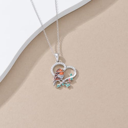 Hummingbird/Phoenix/Owl/Dove/Flamingo/Raven/Blue Jay/Cardinal/Peacock/Eagle/Parrot/Robin Necklace for Women 925 Sterling Silver Bird Pendant Necklace Animal Jewelry Gift for Mother Wife - style: Robin Necklace