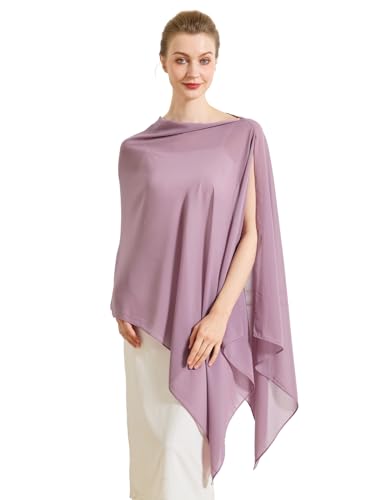 Chiffon Cape Shawl Wrap Scarf 3 Ways to Wear Elegant Sheer Capelet for Evening Dresses Weddings Parties - color: Mauve