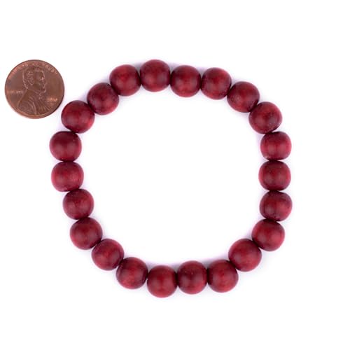 Wood Bead Bracelet - color: Cherry Red, size: Large Beads