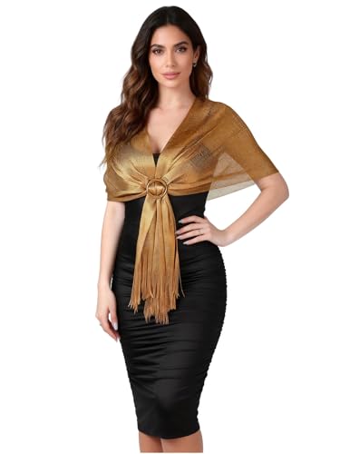 Sumolux Shawls Wraps for Evening Dresses Metallic Glitter Shawls Scarf for Women Sparkling Wedding with Free Buckle - color: Light Brown