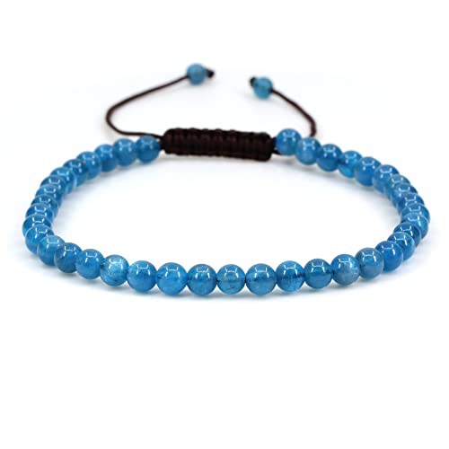 Keleny Natural Gemtones 4mm Round Beads Crystal Adjustable Braided Macrame Tassels Bracelets Unisex - color: Blue Apatite