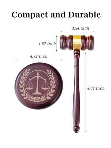 Wooden Gavel and Sound Block Set, Judge Gavel, Gavel for Meetings, Wooden Gavel for Courtroom, Hammer and Gavel Set, Mock Judges Gavel Prop, Auction Gavel ﻿2025 New ''Justice is Never Late'' - style: Carved Patterns (Upgrated)
