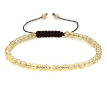 Keleny Natural Gemtones 4mm Round Beads Crystal Adjustable Braided Macrame Tassels Bracelets Unisex - color: Yellow