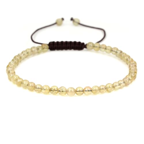 Keleny Natural Gemtones 4mm Round Beads Crystal Adjustable Braided Macrame Tassels Bracelets Unisex - color: Yellow