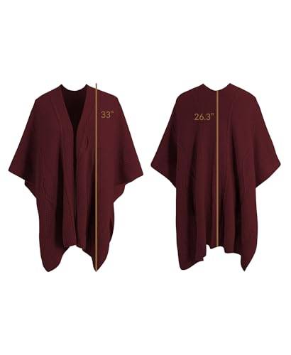 MissShorthair Knit Shawl Wraps for Women Boho Crochet Shawls Cape Open Front Cardigan - color: Burgundy