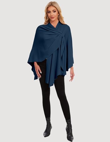 PULI Womens Elegant Cross Front Shawl Wraps Knitted Ponchos Cape Light Weight Poncho Sweater Soft Warm Travel Wraps - color: Dark Slate Blue