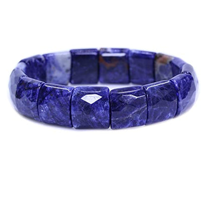 Keleny Gemstones Semi Precious 15mm Square Grain Faceted Beaded Stretch Bangle 7.5 Inch Unisex - color: Dark Blue Sodalite