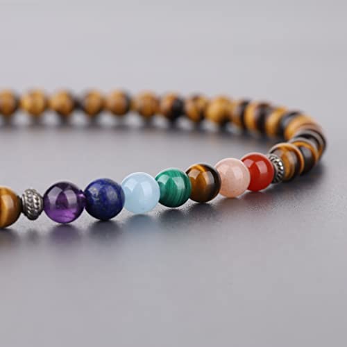 COAI 108 Japa Mala 7 Chakra Stone Wrap Bracelet Necklace - style: Tiger Eye