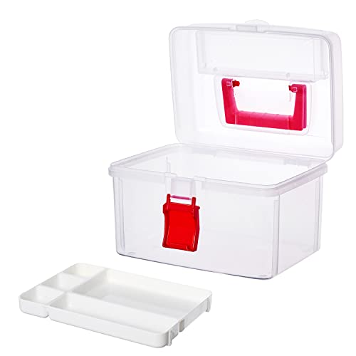 MyGift 10 Inch Premium Clear First Aid Bin with Detachable Tray and Quick Access Top Lid Flap, Portable Emergency Kit, Medical Supply Travel Tote, Medicine Storage Box Container (Red) - color: Red