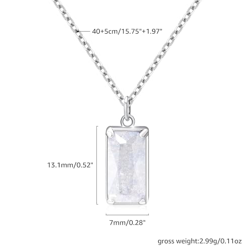EVEYE 925 Sterling Silver Moonstone Square Pendant Necklace for Women New Beginnings Natural Healing Gemstone Necklace Jewelry, Healing Gifts Divorce Gifts for Women, New Job Gift