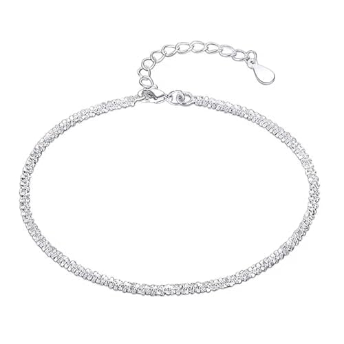 Dainty Adjustable Bracelet for Women - 14K White Gold Plated Stackable Link Chain, Minimalist Simple Jewelry