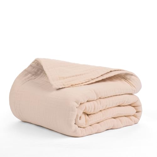 Salt Earth 100% Cotton Muslin Blanket, Gauze Blanket 80"X90" Queen, 4 Layered for Couch, Bed, Living Room,Lightweight & All Seasons Blankets & Throws, Easy to wash,Nature & Skin Friendly (Parchment) - color: Parchment, size: 80"X90" Queen