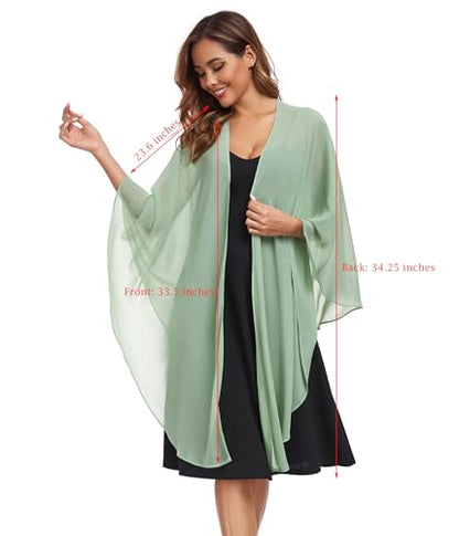 TONGFANTFL Shawls Wraps for Evening Wedding Party Chiffon Scarf Soft Bridal Wraps Wedding Guest Shawl Coverage - color: Dusty Sage