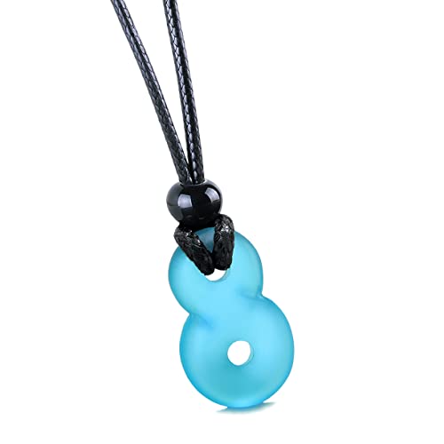Infinity Necklace - Sea Glass Jewelry - Positive Vibes Collection - Cute Meditation Crystals - Spiritual Gifts for Yoga Lovers - High Vibration Tibetan Symbols - Cool and Trendy Good Luck Amulets - color: Aqua Blue Sea Glass Necklace