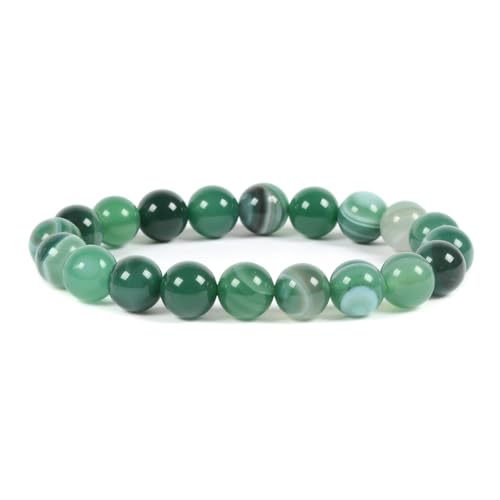 Justinstones Gem Semi Precious Gemstone 10mm Round Beads Stretch Bracelet 7 Inch Unisex - color: Dyed Green Banded Agate