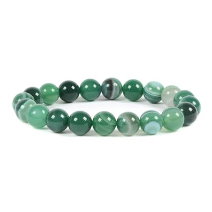 Justinstones Gem Semi Precious Gemstone 10mm Round Beads Stretch Bracelet 7 Inch Unisex - color: Dyed Green Banded Agate