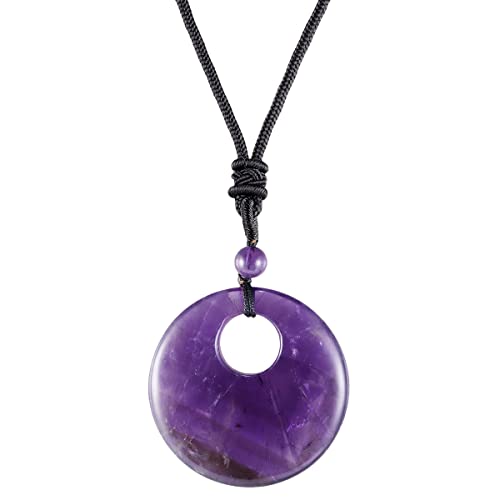 TUMBEELLUWA Crystal Peace Buckle Pendant Necklace for Men Women Lucky Coin Stone Pendant with Adjustable Cord