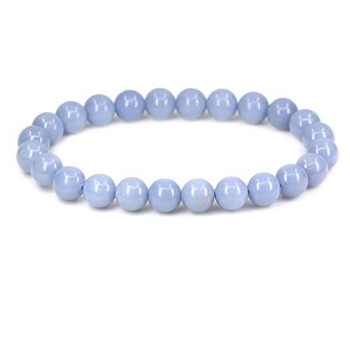 Keleny Gem Semi Precious Gemstones 8mm Natural Stone Round Beads Crystal Stretch Bracelets 7 Inch Unisex - color: 8mm Blue Angelite