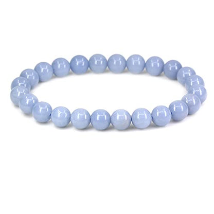 Keleny Gem Semi Precious Gemstones 8mm Natural Stone Round Beads Crystal Stretch Bracelets 7 Inch Unisex - color: 8mm Blue Angelite