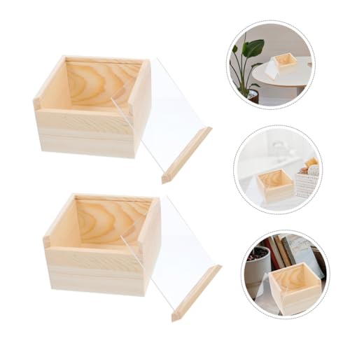 UPKOCH 3pcs Small Acrylic Sliding Lid Storage Boxes with Wood Base, Creative Jewelry and Trinket Organizer for Personal and Office Use, 15x15x8cm