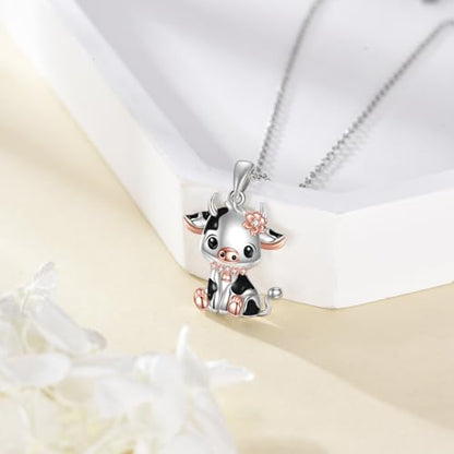 Animal Necklace 925 Sterling Silver Pendant Jewelry Gift for Women Animal Lover - style: Cow
