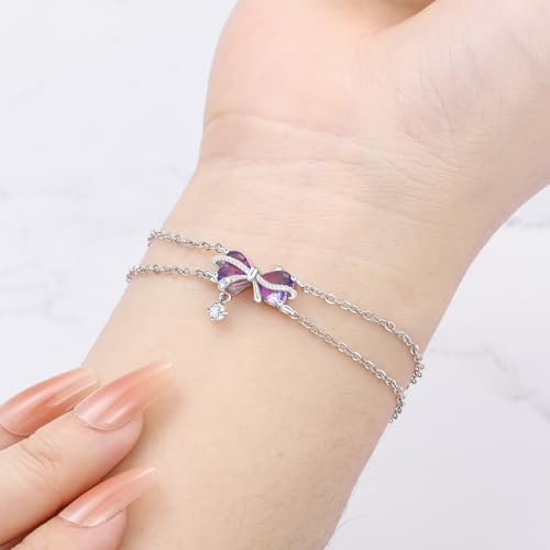 925 Sterling Silver Bracelet for Women,Silver Bracelet Chain Presents for Sister Daughter and Friend, Women's Jewelry for the Daily Occasion - color: Silvery | Love Bow Double Layer Chain