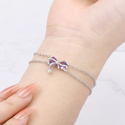 925 Sterling Silver Bracelet for Women,Silver Bracelet Chain Presents for Sister Daughter and Friend, Women's Jewelry for the Daily Occasion - color: Silvery | Love Bow Double Layer Chain
