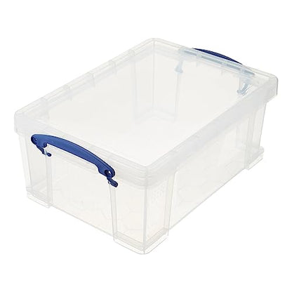 Really Useful Box Stackable 9 Liter Plastic Storage Container Bin with Snap Lid and Built-in Clip Lock Handles for Home & Office Organization (3 Pack)