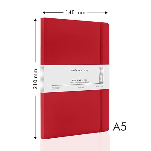 myPAPERCLIP Executive Series A5 Checks/Square Grid Notebook | 192 Pages, 80 GSM, Soft Cover, A5 (5.83 x 8.27 in) | Flat Lay | Bookmark, Elastic Closure & Back Pocket | Red - color: Red, size: A5, Checks