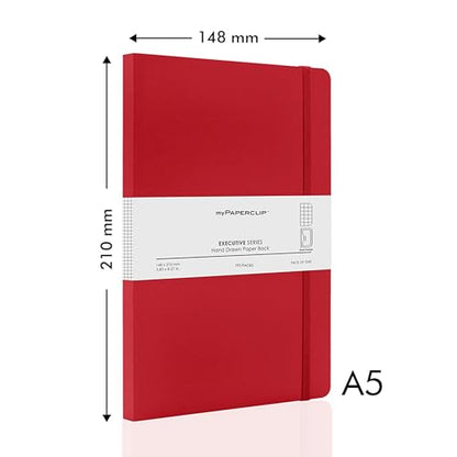 myPAPERCLIP Executive Series A5 Checks/Square Grid Notebook | 192 Pages, 80 GSM, Soft Cover, A5 (5.83 x 8.27 in) | Flat Lay | Bookmark, Elastic Closure & Back Pocket | Red - color: Red, size: A5, Checks